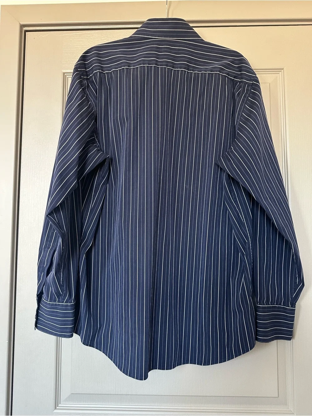 Banana Republic Men’s 17 1/2 XL Blue White Stripe Stretch Dress Shirt